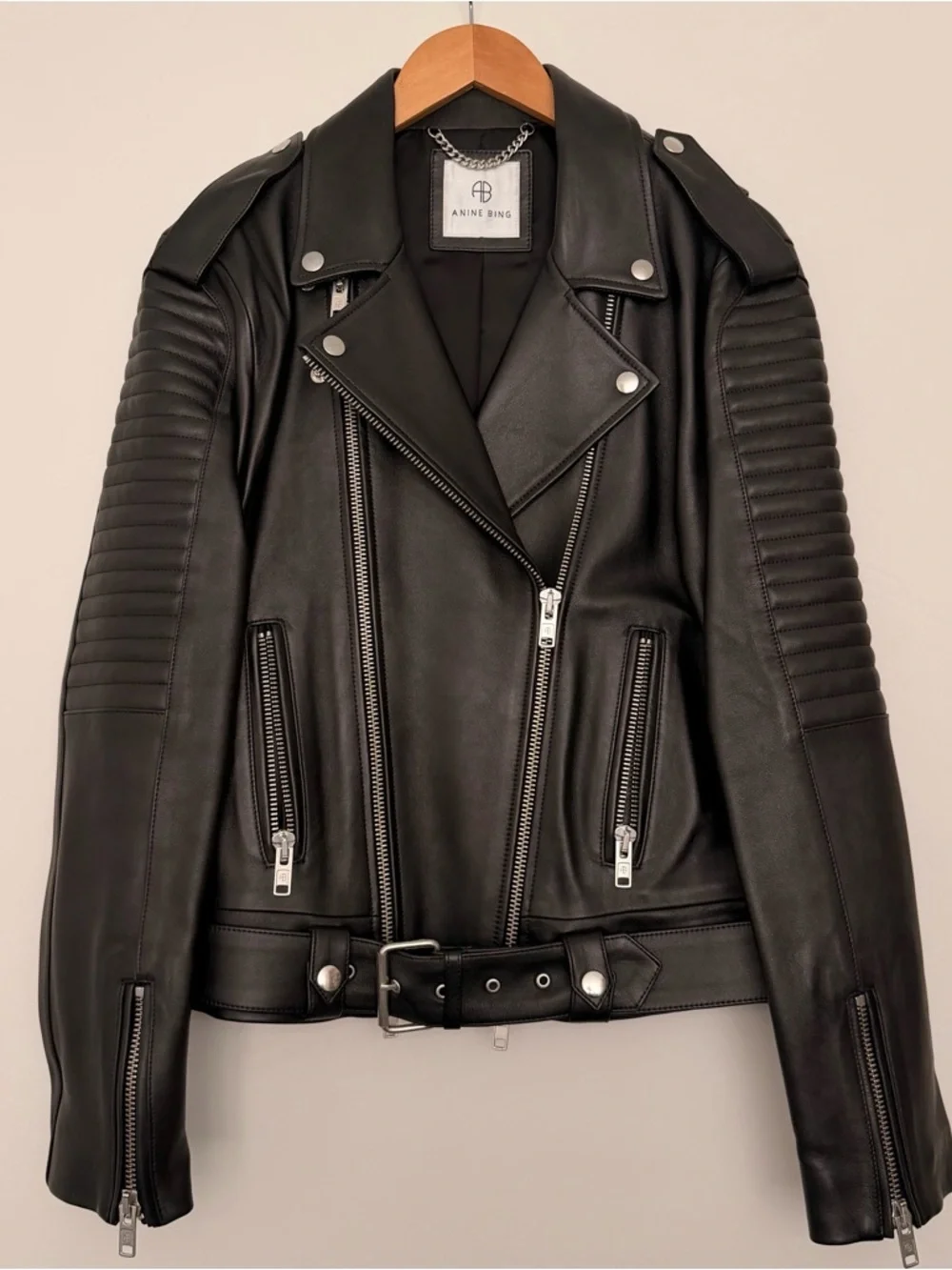 Anine Bing Cassidy Leather Jacket - Women's Biker Moto Jacket, Large - Picture 2 of 15